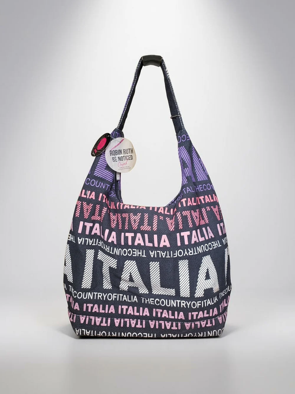 Italia Robin Ruth Distressed Black, Pink & Purple Logo Hobo Bag NWT!